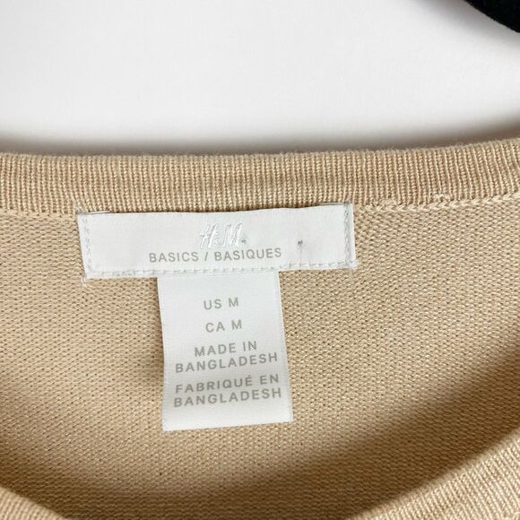 H&M Basics Beige Viscose Blend Button Up Crewneck Long‎ Sleeve Cardigan Women M - Picture 3 of 4